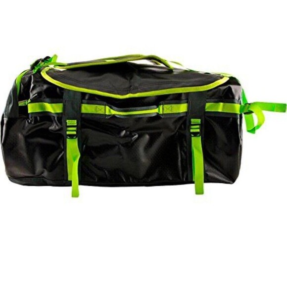 North Face Base Camp Duffel Bag Backpack 95L Black And Neon Green - Picture 2 of 4
